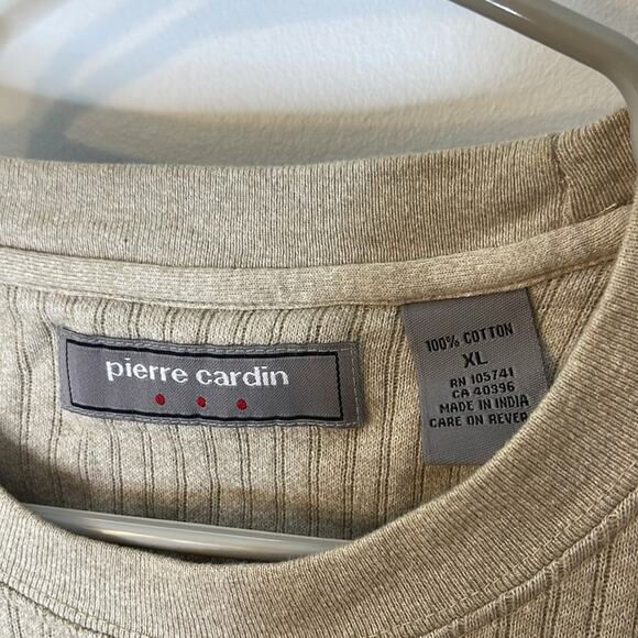 PIERRE CARDIN Tan and White Ribbed Crew Neck Cotton Short Sleeve Shirt XL - Picture 2 of 6